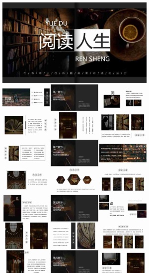 书籍与咖啡杯背景的阅读分享PPT模板预览图