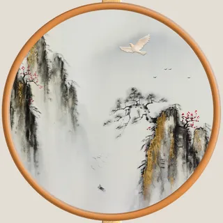 中国风山水花鸟桃花高山流水客厅卧室玄关画酒店装饰画