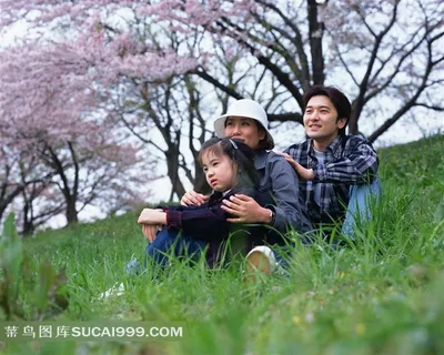 草地上坐着的幸福家人