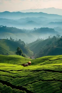 森林高山雾气萦绕摄影图