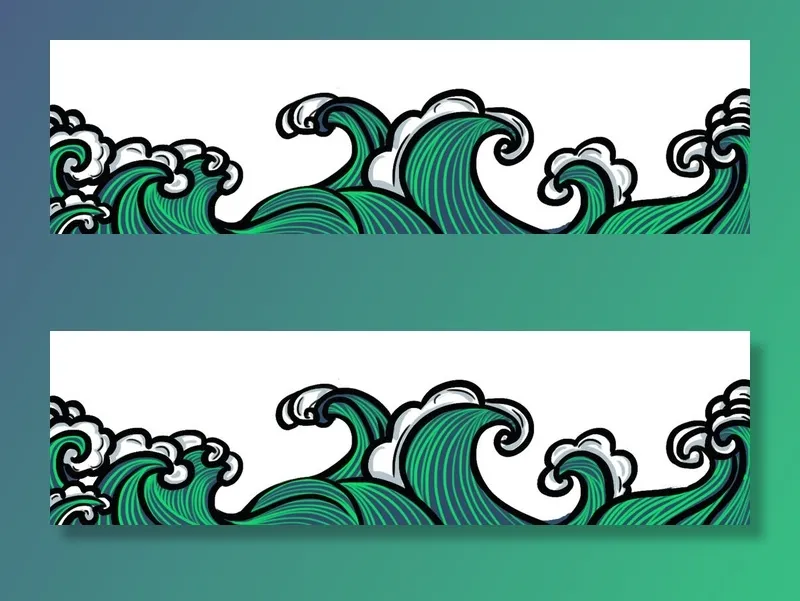 中国风国潮插画海浪波浪背景装饰浪花图案元素(7087x1967)psd模版下载