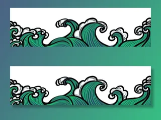 中国风国潮插画海浪波浪背景装饰浪花图案元素