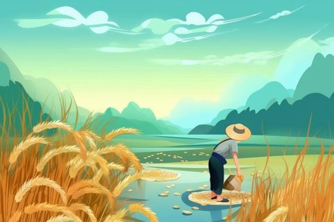 小麦国潮清新节气背景