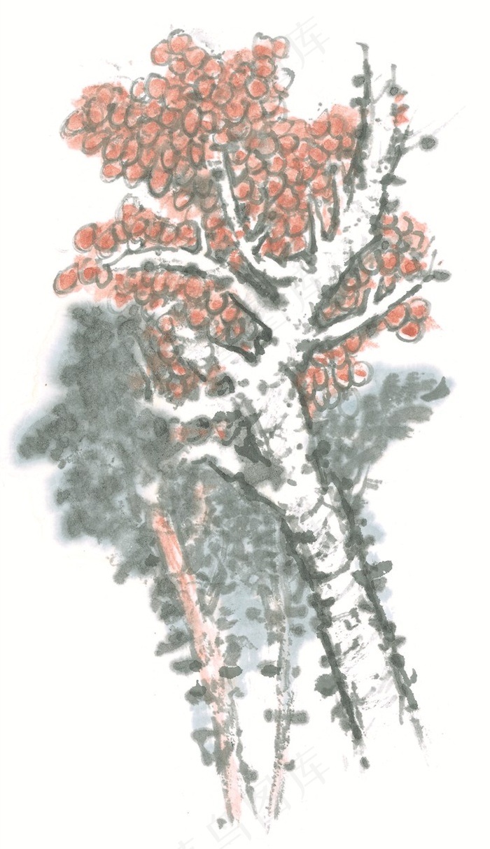 树木工笔国画jpg素材