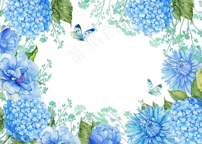 手绘蓝色花朵边框背景高清图片