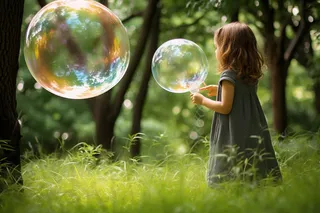 小女孩在公园玩泡泡摄影图