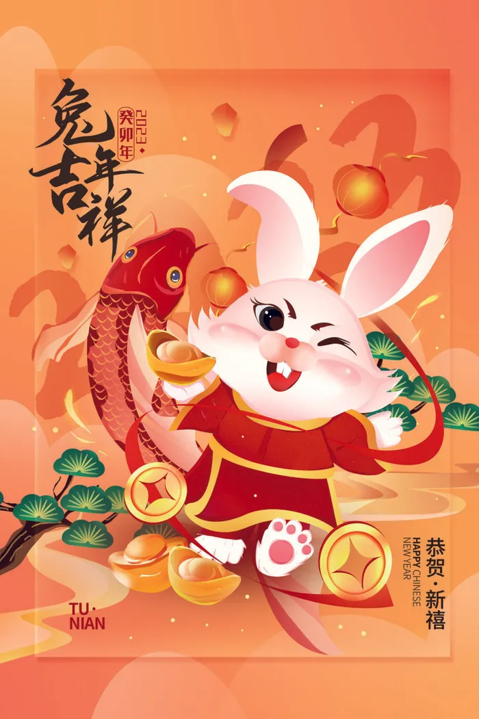 创意2023兔年春节海报psd模版下载