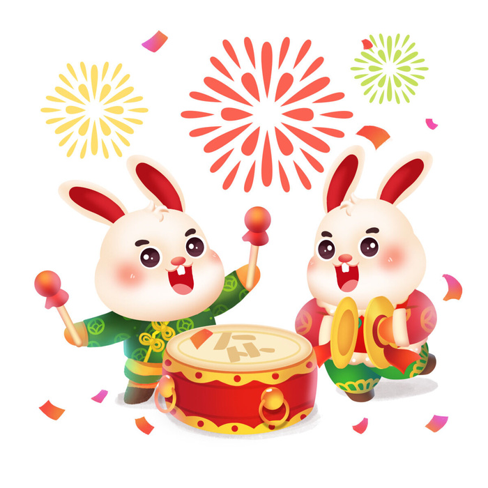 手绘2023兔年新年卡通兔子形象IP插画元素PSD设计素材png图案psd模版下载