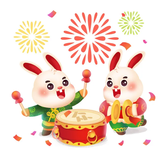手绘2023兔年新年卡通兔子形象IP插画元素PSD设计素材png图案psd模版下载