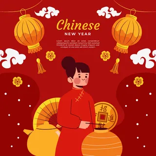 新年虎年中国风人物插画