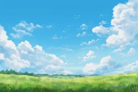 春天的蓝天白云草原很美背景图
