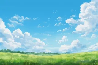 春天的蓝天白云草原很美背景图