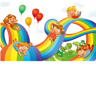 卡通气球小孩彩虹滑滑梯