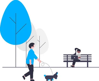 2.5d公园遛狗插画小图标素材