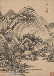 明代画家王鉴仿大痴山水国画图片