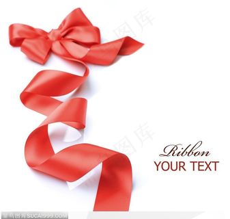 水红色卷曲的蝴蝶结缎带礼品盒装饰