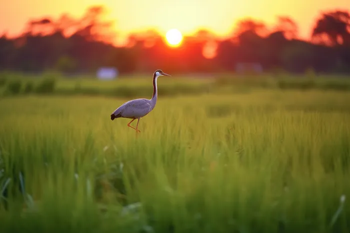 夕阳下小鸟走在草丛里鹤摄影图(4032x2688)