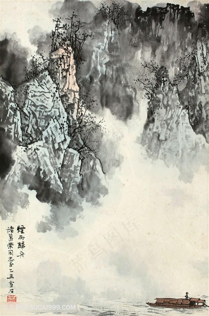 白雪石巍峨山脉木舟高清风景画