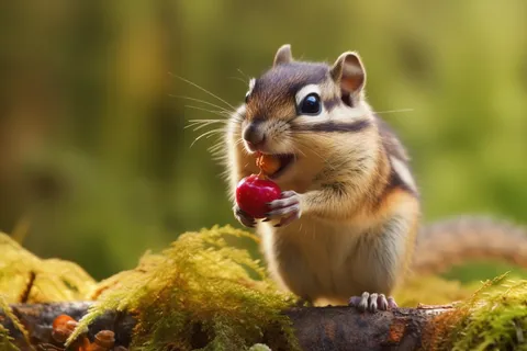 松鼠动物在森林里觅食红色果实摄影图 松鼠动物在森林里觅食红色果实摄影图