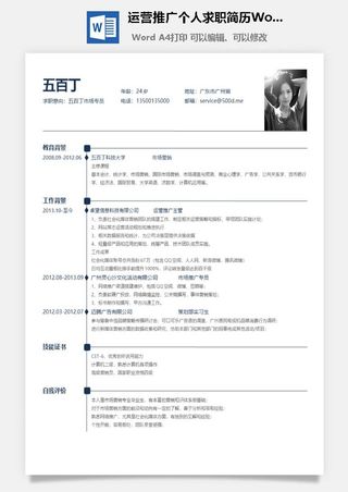 运营推广个人求职简历Word模板