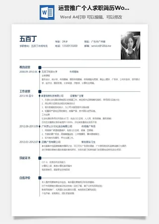 运营推广个人求职简历Word模板