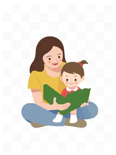 母亲节母亲陪女儿看书场景插画