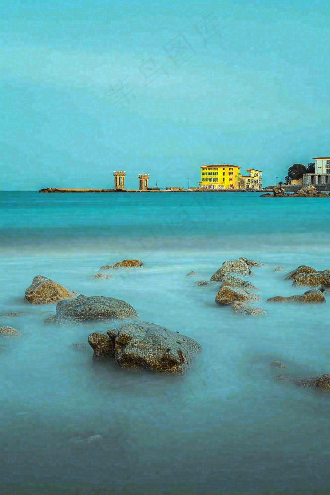 夏日海边海景蓝色清新海水游玩度假，大暑小暑