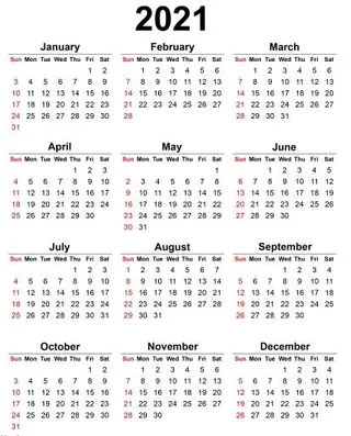 2021 年日历 PNG免抠