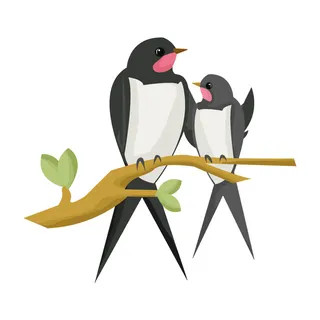 水彩手绘春季春天柳树柳条枝条小鸟小燕子元素PSD设计素材PNG图片