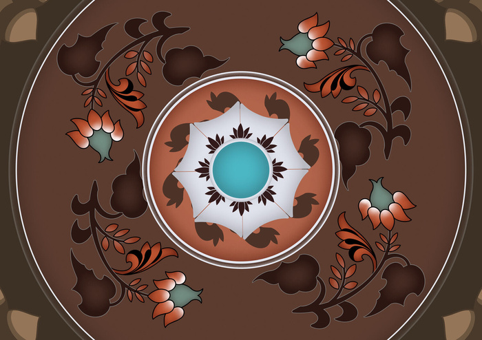 复古中式国潮风敦煌花纹装饰图案花卉藻井肌理圆形边框素材