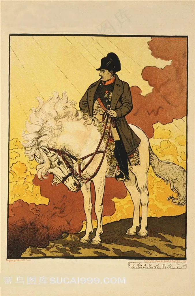 欧式创意插画海报骑马的男人