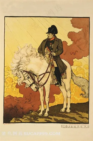 欧式创意插画海报骑马的男人