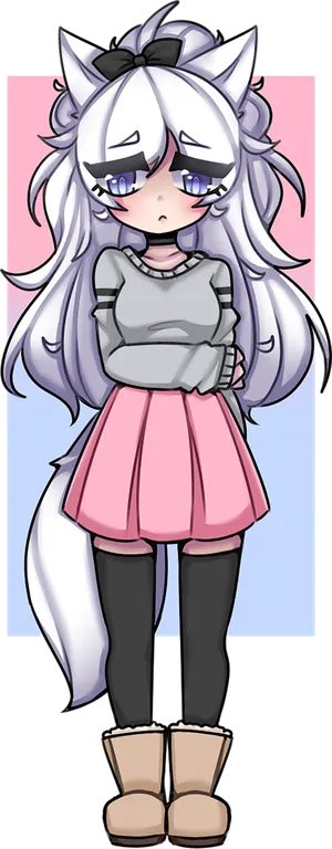 委屈线条女孩卡通简笔素材