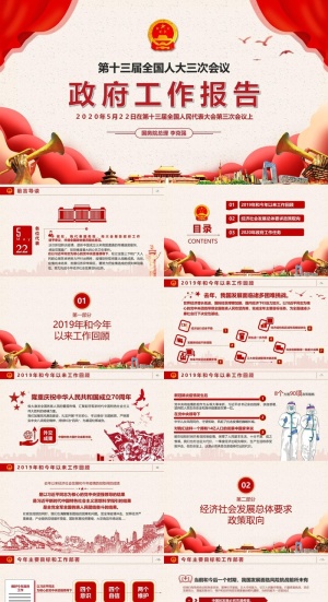 聚焦2020两会*工作报告PPT模板预览图