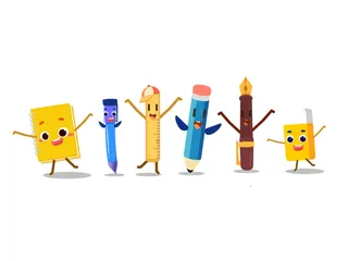 开学季可爱卡通文具元素素材