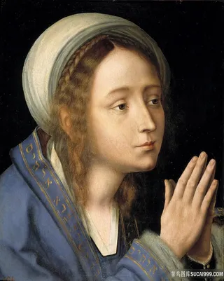 双手合并女士肖像油画