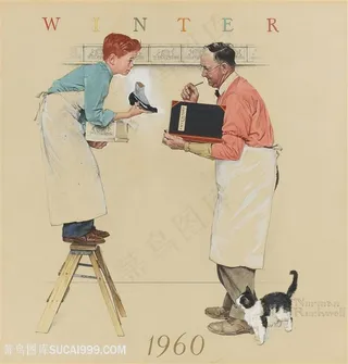 诺曼 · 洛克威尔手绘拿着笔记本的老板