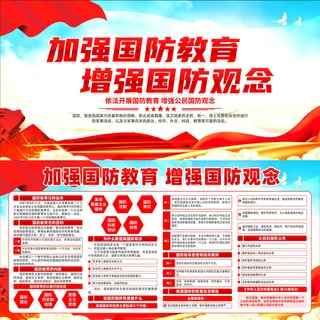 加强国防教育增强国防观念党建展板