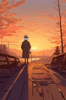 孤独老人落日背影