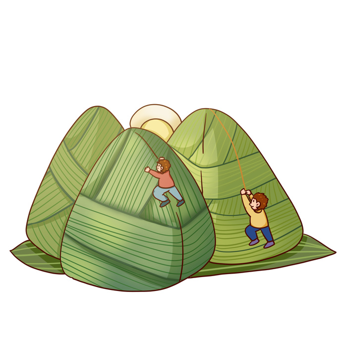 端午节夸张粽子山人物爬山场景插画