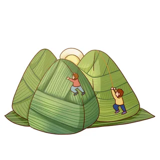 端午节夸张粽子山人物爬山场景插画