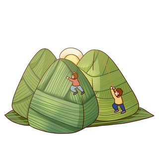 端午节夸张粽子山人物爬山场景插画