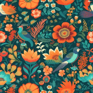 花鸟图，插画风格，无缝贴图，素材