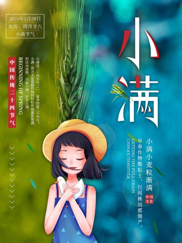 二十四节气小清新绿植小满海报