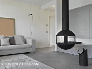 客厅沙发与铁壁炉地毯家居摄影高清图片