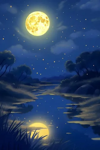 月光草地夜晚背景