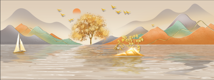 轻奢抽象麋鹿山水装饰画