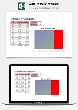 年度任务完成进度条形图excel模板