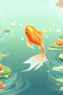 淡绿荷叶扁平清新金鱼背景