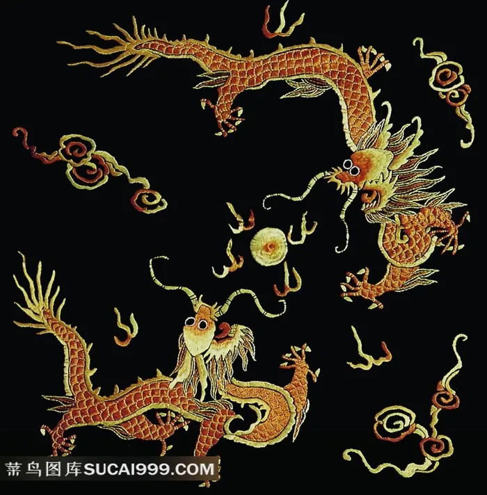 龙纹戏珠刺绣图案